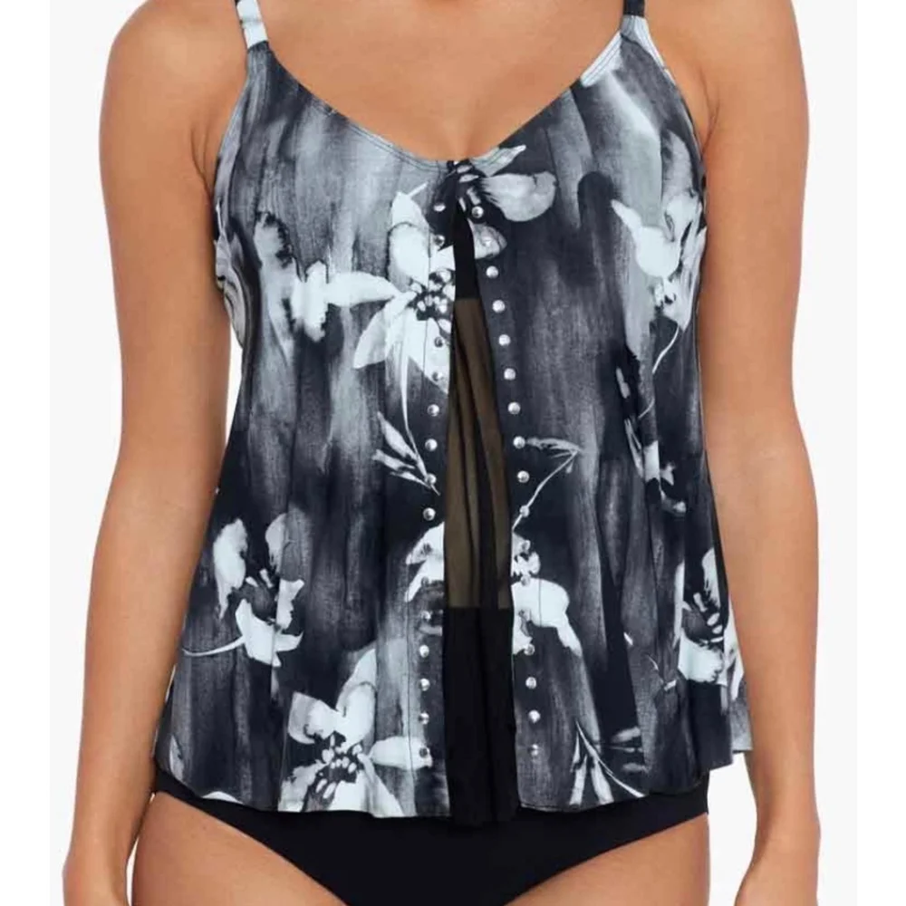 Women's Amoressa Swimwear Tankini Top Size 10 Black White - Picture 2 of 8